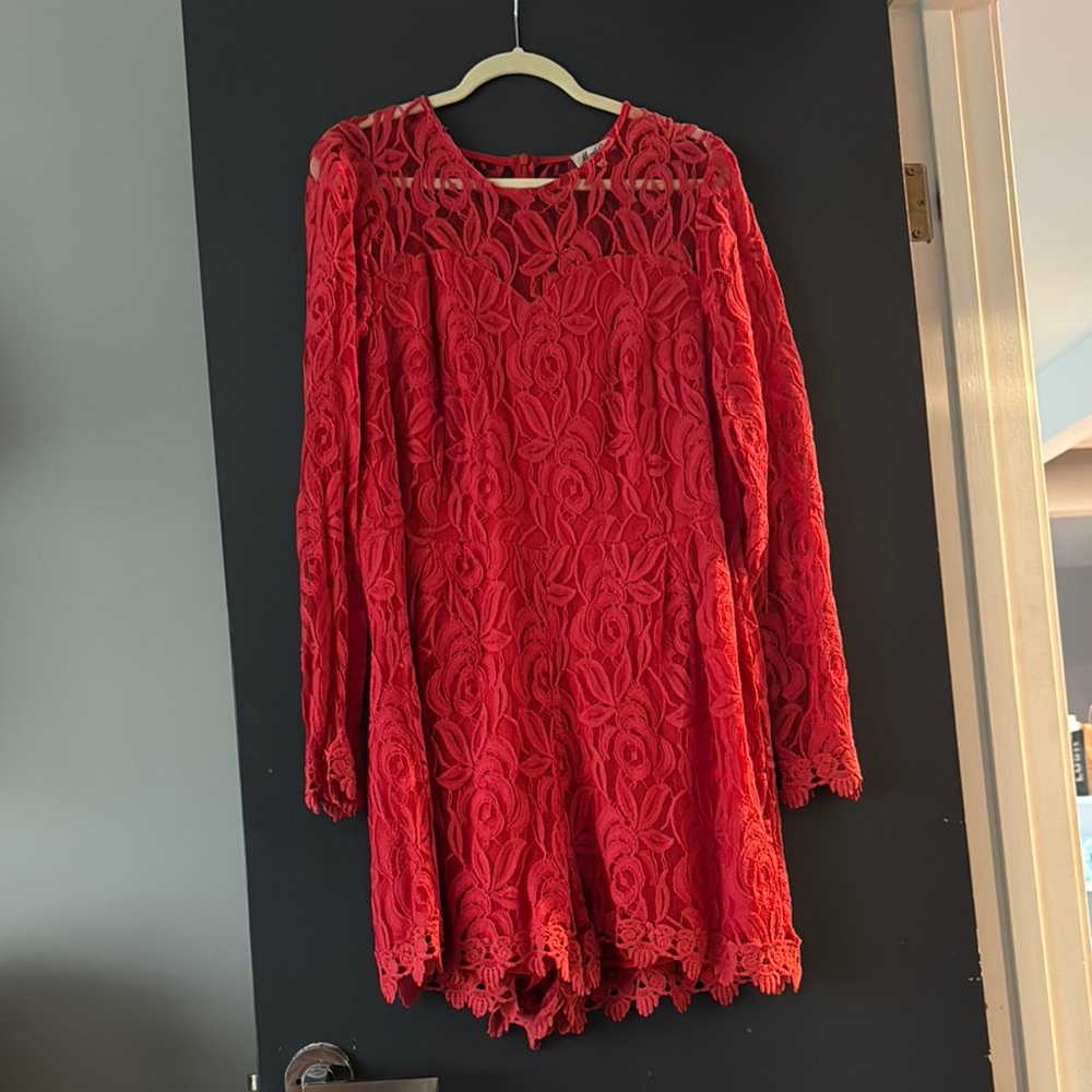 Red Lace Long Sleeve Romper